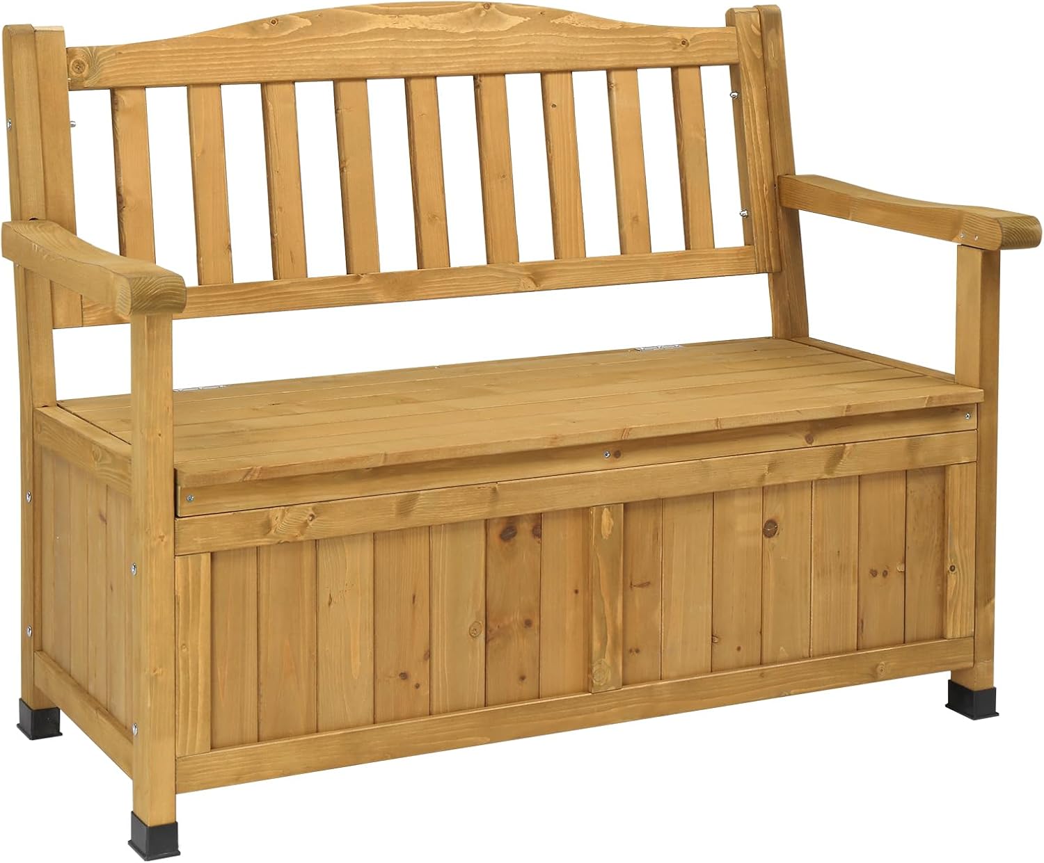 Outdoor Wood Storage Bench Deck Box, Entryway Porch Storage Bench, Wood Loveseat for Garden, Lawn, Balcony & Yard