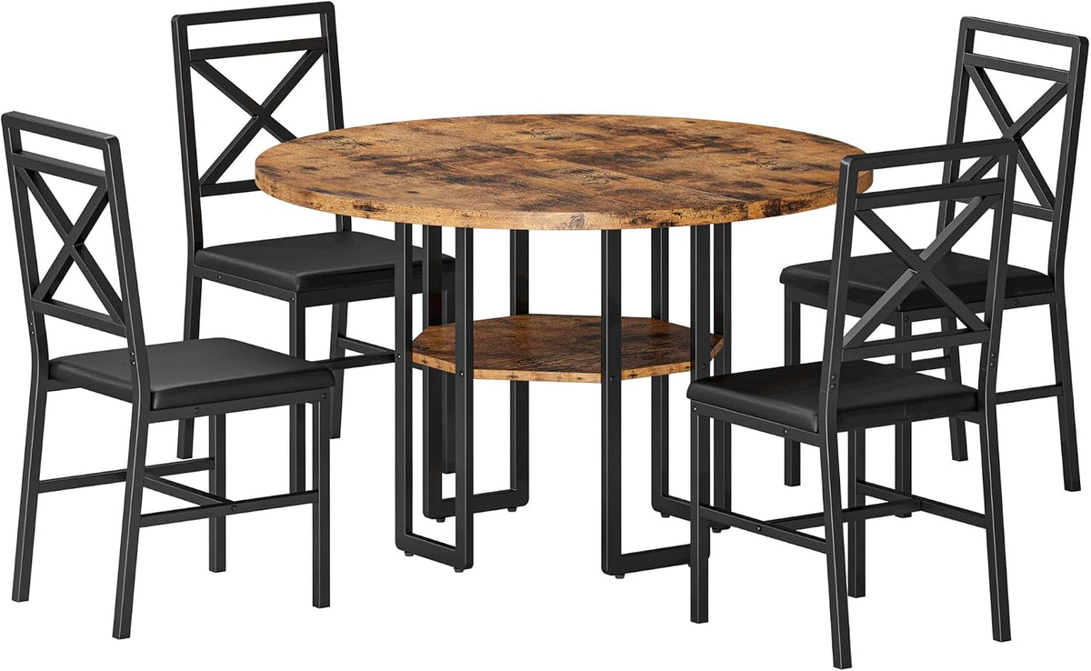 IRONCK Dining Table Set for 4, Round Dining Table and Chairs, Kitchen Table and Chairs for 4, 47 inch Cirecle Dining Room Table with 4 Chairs for Small Space
