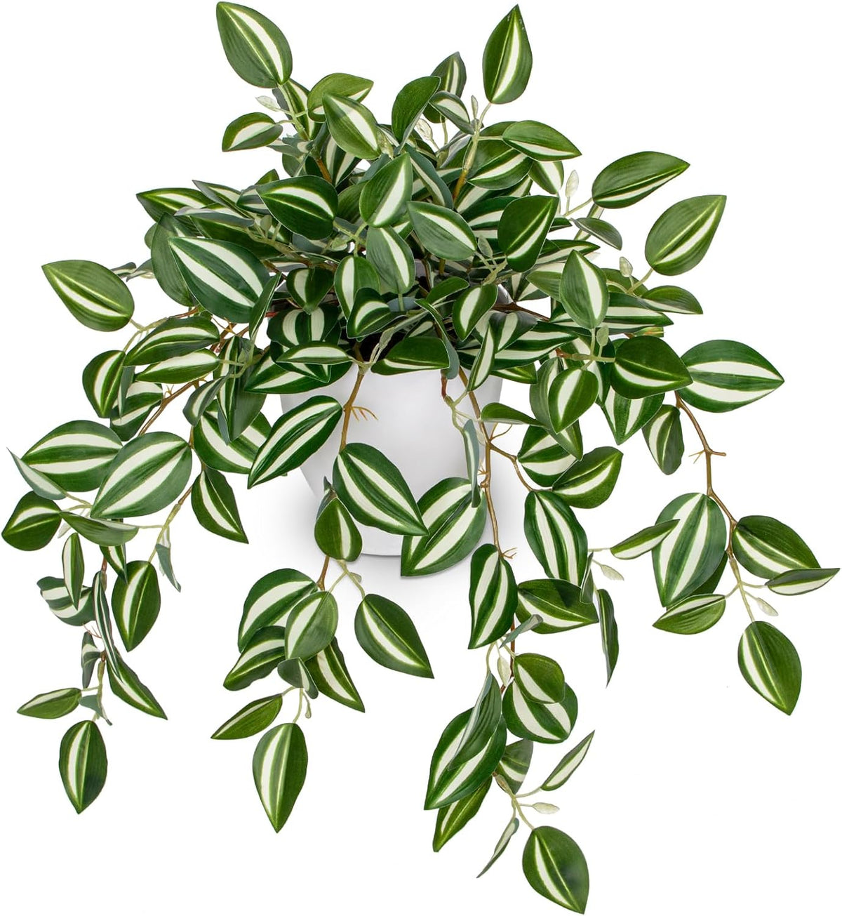 Briful Fake Plants Indoor Artificial Potted Silk Plants Faux Watermelon Peperomia Cascading Vine Plant for Home Office Livingroom Desk Shelf Mantle Decoration(Green/White - 1 Pack)