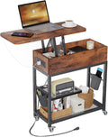 Colima Lift-Top Side Table with Charging Station - Mobile End Table with USB Ports & AC Outlets, Hidden Storage, Wheels - Rustic Wood Nightstand for Living Room, Bedroom, Office