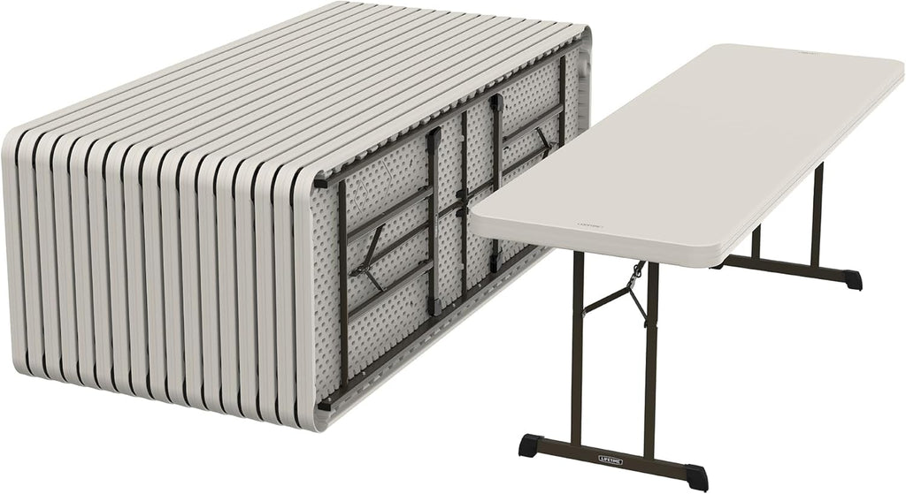 LIFETIME 880250 Professional Grade Folding Table, 8 ft, Almond HDPE Top, Bronze Powder-Coated Steel Frame, Seats 8, Indoor/Outdoor, 18-Packa