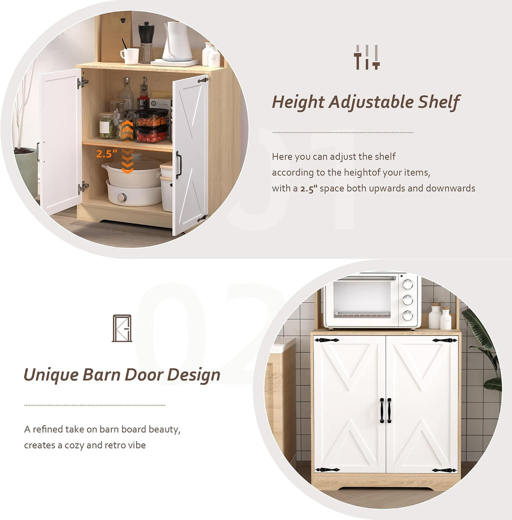 71" Tall Pantry Cabinet, Kitchen Cabinet with Microwave Stand & Storage Shelves, Farmhouse Kitchen Hutch Storage Cabinet with Doors, Buffet Cabinet Food Pantry Cupboard for Kitchen, Dining Room