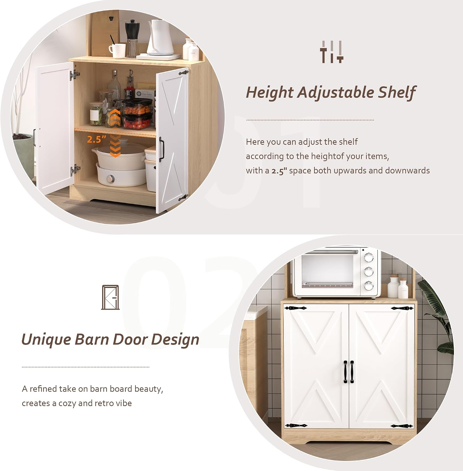 71" Tall Pantry Cabinet, Kitchen Cabinet with Microwave Stand & Storage Shelves, Farmhouse Kitchen Hutch Storage Cabinet with Doors, Buffet Cabinet Food Pantry Cupboard for Kitchen, Dining Room