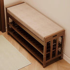 SACSTAR Shoe Rack and Storage Bench for Entryway, 2-Tier Upholstered Shoe Organizer with Cushion, 17.3" x 10.6" x 23.6" Compact Shoe Bench for Hallway, Living Room, Bedroom