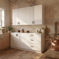 63" Kitchen Cabinet Set with 3 Drawers and 6 Doors, Wall Mounted Upper Cabinet and Floor Base Cabinet for Pantry, Large Kitchen Storage System with Adjustable Shelves, White