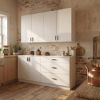 63" Kitchen Cabinet Set with 3 Drawers and 6 Doors, Wall Mounted Upper Cabinet and Floor Base Cabinet for Pantry, Large Kitchen Storage System with Adjustable Shelves, White