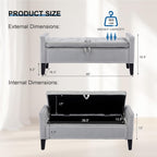 Storage Ottoman Bench, Velvet Upholstered Footstool for Bedroom and Living Room, Tufted Seat with Storage, Wooden Legs & Metal Rivets, Grey