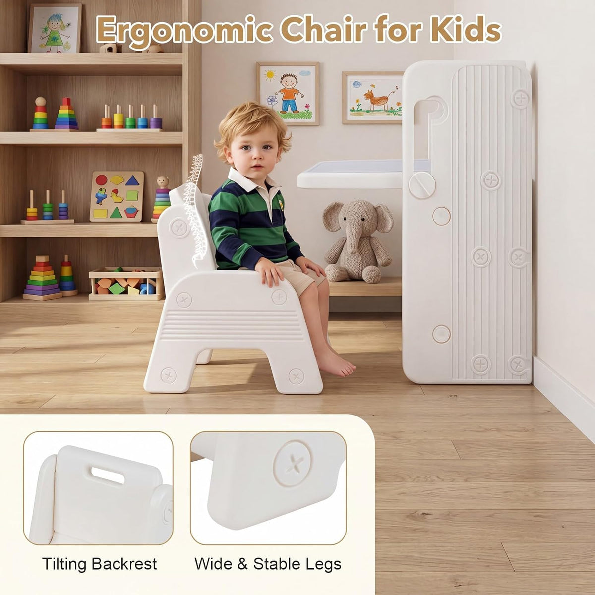 HONEY JOY Kids Table and Chair Set, Kids Art Table with Side Bookshelves | Toddler Activity Table with Erasable Whiteboard, Tiltable Desktop & Storage Baskets, for 3+ Years Old Boys & Girls