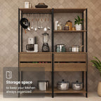 Madesa Kitchen Pantry Storage Rack with 4 Drawers, 5 Shelves and Hanging Space 55" L Multiuse Modular Cabinet for Kitchen Organization - Black/Brown