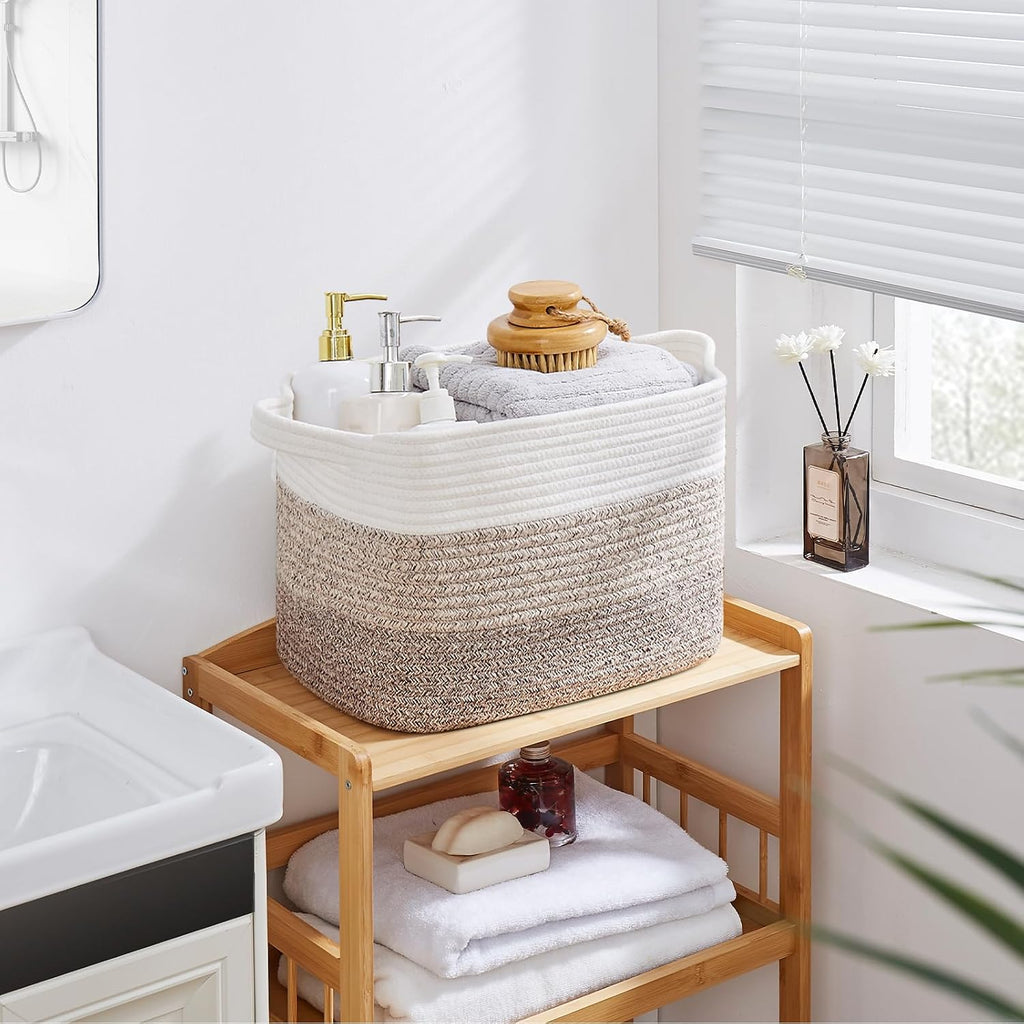 OIASKET Storage Baskets for Organizing, Woven Baskets for Shelves, Rectangle Decorative Organizer for Storage Clothes, Toy, Books, Towels Nursery Bins 3 Pack (Gradient Yellow, 15.75"x11.8"x9.85")