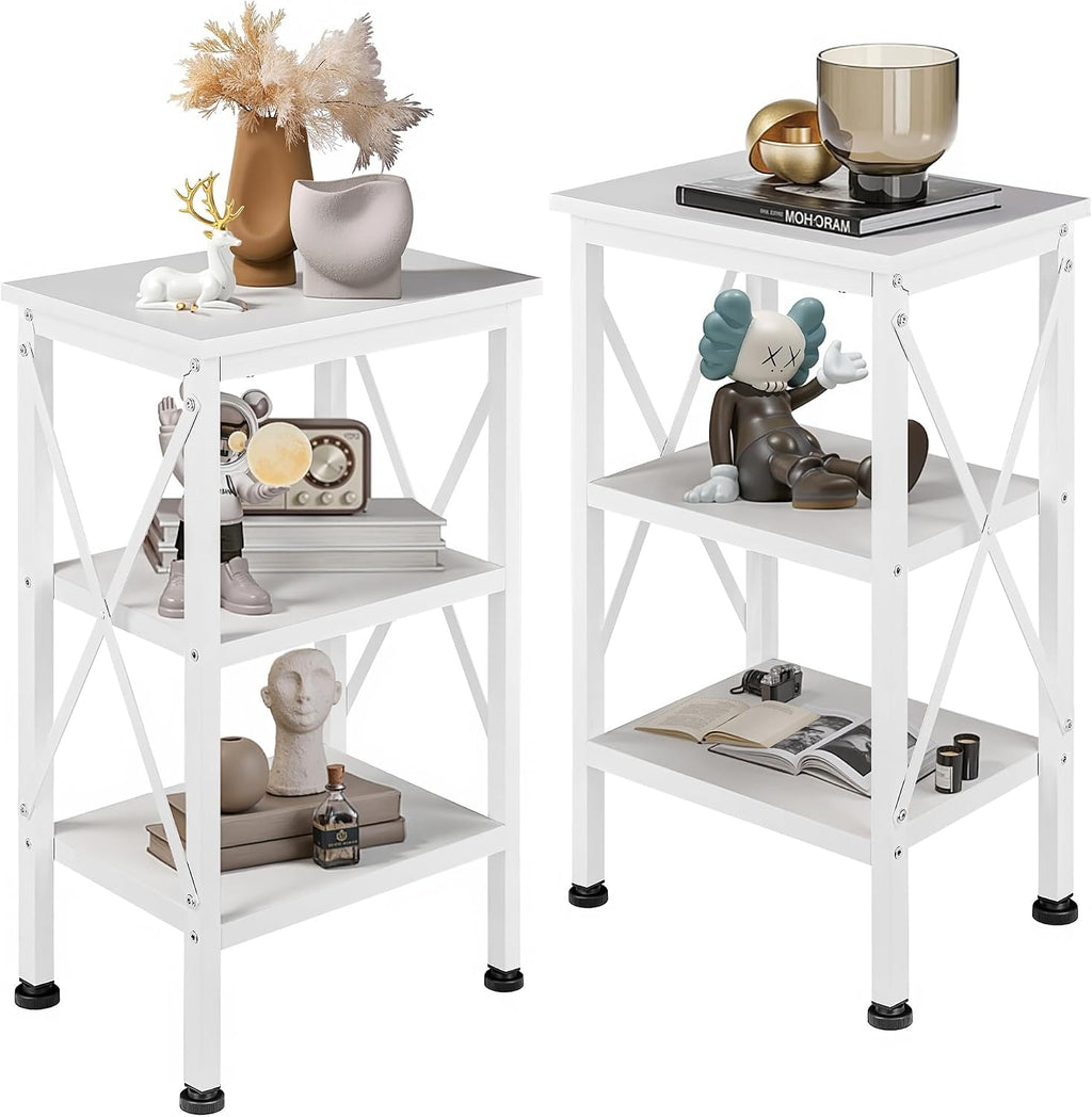 VECELO End Side Table Night Stand Set of 2,X-Design with Storage Shelf for Bedroom,Living Room,White