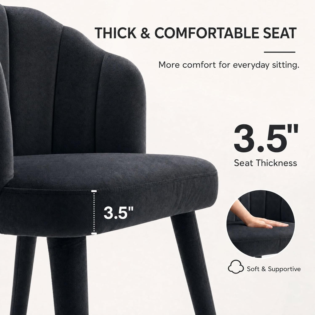 Hyfirm Velvet Dining Chairs Set of 4, Upholstered Modern Kitchen Dining Chairs with Petal Back & Fabric Covered Wooden Legs, Comfy Accent Armchairs for Bedroom/Kitchen/Vanity, Black