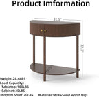Entryway Table, Artisan-Crafted Half Moon Fluted Console Tables with 2 Rattan Storage,Small Half Circle Tables for Hallway, Narrow Round Accent Decort Table for Living Room (Brown)