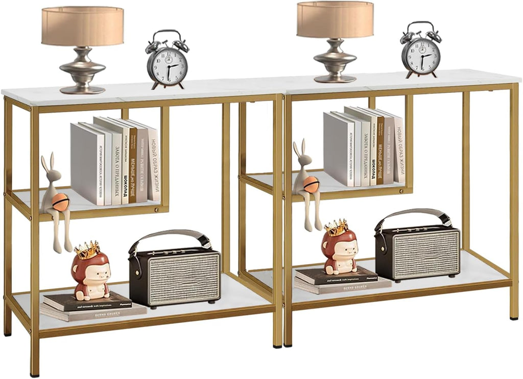 AT-VALY End Table Set of 2, 3-Tier Small End Table, Nightstand for Living Room, Bedroom, Office, Bathroom (Gold)