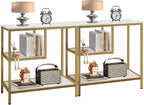 AT-VALY End Table Set of 2, 3-Tier Small End Table, Nightstand for Living Room, Bedroom, Office, Bathroom (Gold)