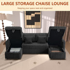 107'' Sectional Sleeper Sofa with Pull Out Bed, Storage Chaise, Adjustable Backrest, USB Charger, Cup Holder & Side Pocket, Fluffy Soft Corduroy U Shaped Couch for Living Room, Black
