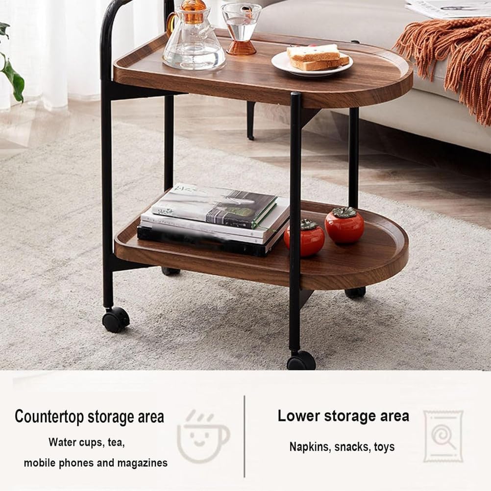 2-Tier Side Table with Handle and Faux Marble Shelves, Couch Movable Bedside Table, Utility Cart Serving Cart with Wheels, Utility Snack Storage Organizer Serving Cart for Home Kitchen,White