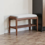 Black Walnut Shoe Bench Assembled, Solid Wood Shoe Rack Bench with Cushion for Entryway, Living Room, Bedroom, Hallway, 11.8" x 31.5" x 16.5"