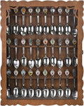 Ikee Design Wooden 30-Souvenir Spoon Display Case Cabinet, Wall-Mounted Tea Spoon Rack with Tempered Glass Suitable for Collection Display, 13.4W x 2.6D x 15.7H in