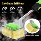 Grill Brush Bristle Free for Outdoor Grill, Steam Grill Cleaning Brush Replaceable BBQ Cleaner Brush Head,Extended Handle, Safe Grill Brush with Scraper for Cast Iron Stainless-Steel Grates,Green