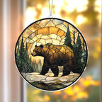 Bear Suncatcher – Grizzly Bear Window Hanging Art for Cabin Decor, Rustic Nature Wildlife Gift for Outdoors Lovers – Forest Animal Window Ornamen, Nature Lover Gift for Outdoors Enthusiastst (Sun-29)