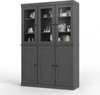 Palace Imports 100% Solid 2-Drawer Pantry, 3 Glass & 3 Wood Doors, Gray, 48.5" w, Renewable Eco-Friendly Wood, Made in Brazil