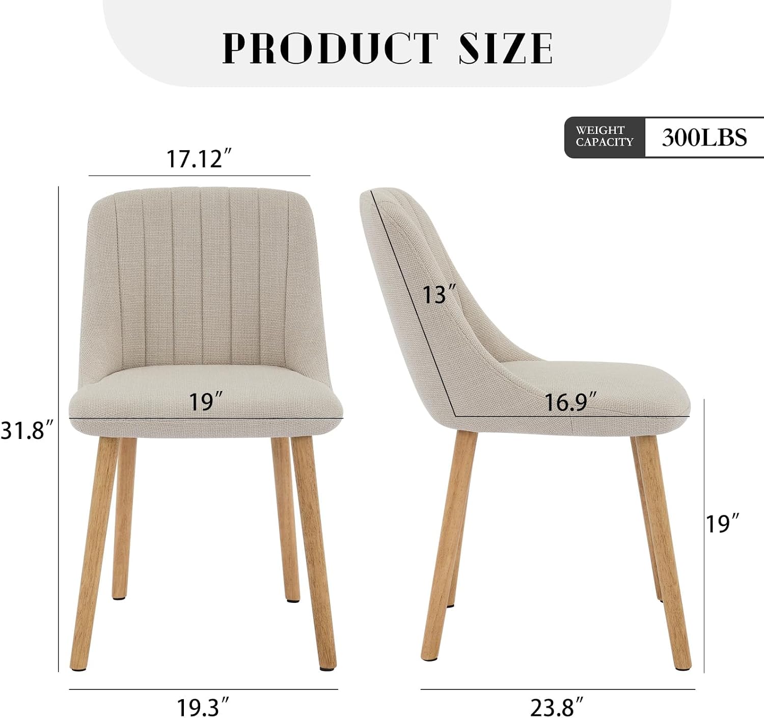 GarveeHome Dining Chairs Set of 2,Modern Upholstered Kitchen Chairs with Ergonomic Back Support,300lbs Capacity Dining Chairs with Oak Legs for Dining Room Home Restaurant