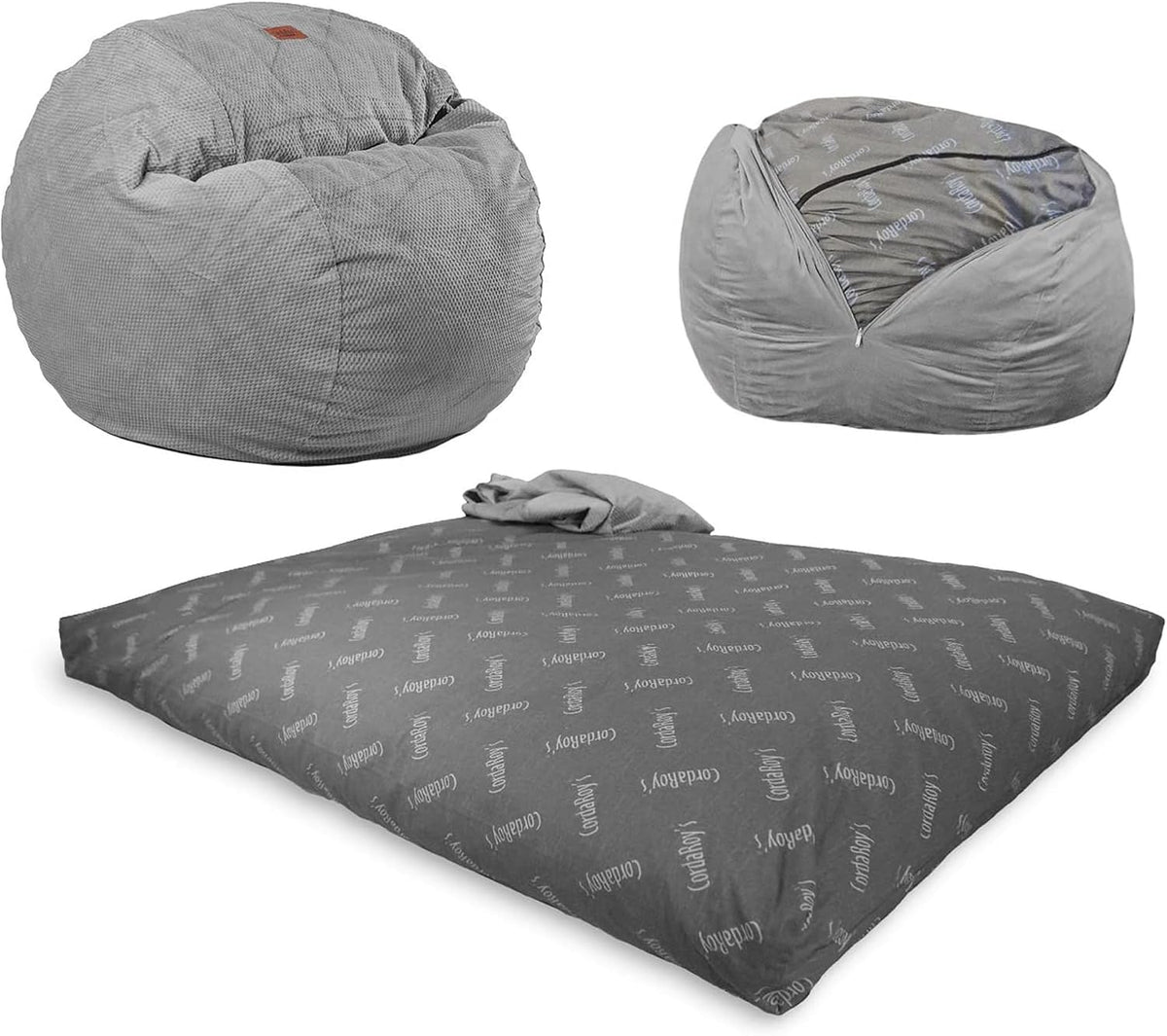 CordaRoy's Chenille Bean Bag Chair, Convertible Chair Folds from Bean Bag to Lounger, As Seen on Shark Tank, Charcoal - Full Size