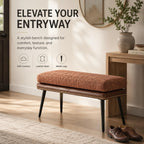 Forteek 32" Retro Upholstered Entryway Bench, Shoe Bench with Cushion | Leather & Fabric Padded Bench, End of Bed Bench for Bedroom, Dining Bench for Living Room, Storage Bench for Hallway & Foyer