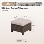 SUNSHINE VALLEY Outdoor Patio Ottomans,2 Pieces All Weather Wicker Ottomans with 4" Thick Cushions for Garden,Lawn, Backyard,Beige