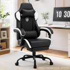 GTPLAYER Gaming Chair with Footrest, High Back Computer Chairs for Adults with Linkage Armrest Lumbar Support Heavy Duty 350lbs Ergonomic Swivel PC Game Chair for Office, White