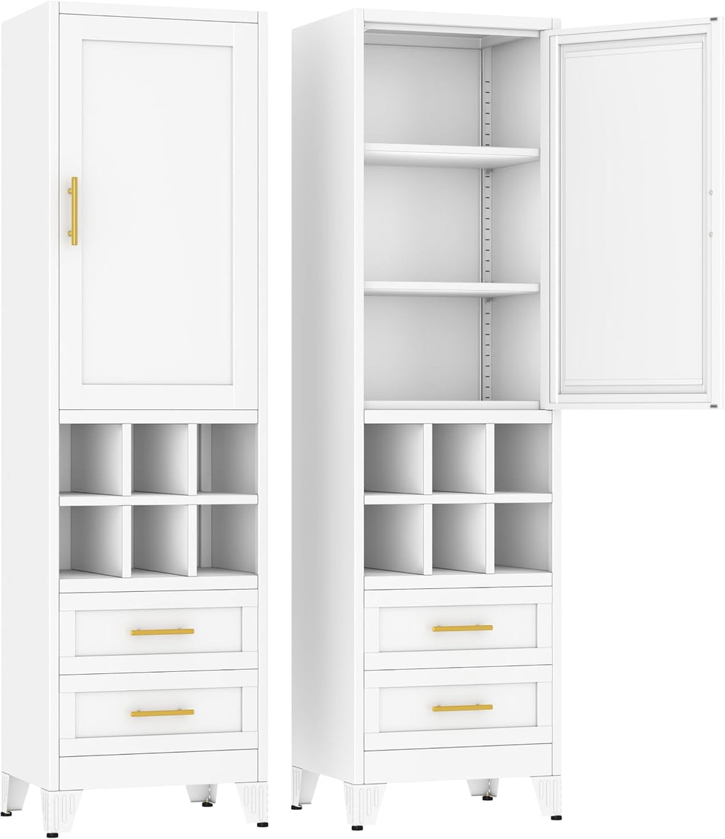 Ckzbx Tall Narrow Storage Cabinet, 66.93" H Tall Bathroom Cabinet Metal Pantry Cabinets with Hollowed-Out, 3 Adjustable Shelves, for Kitchen, Bathroom, Home Office, Living Room (White)