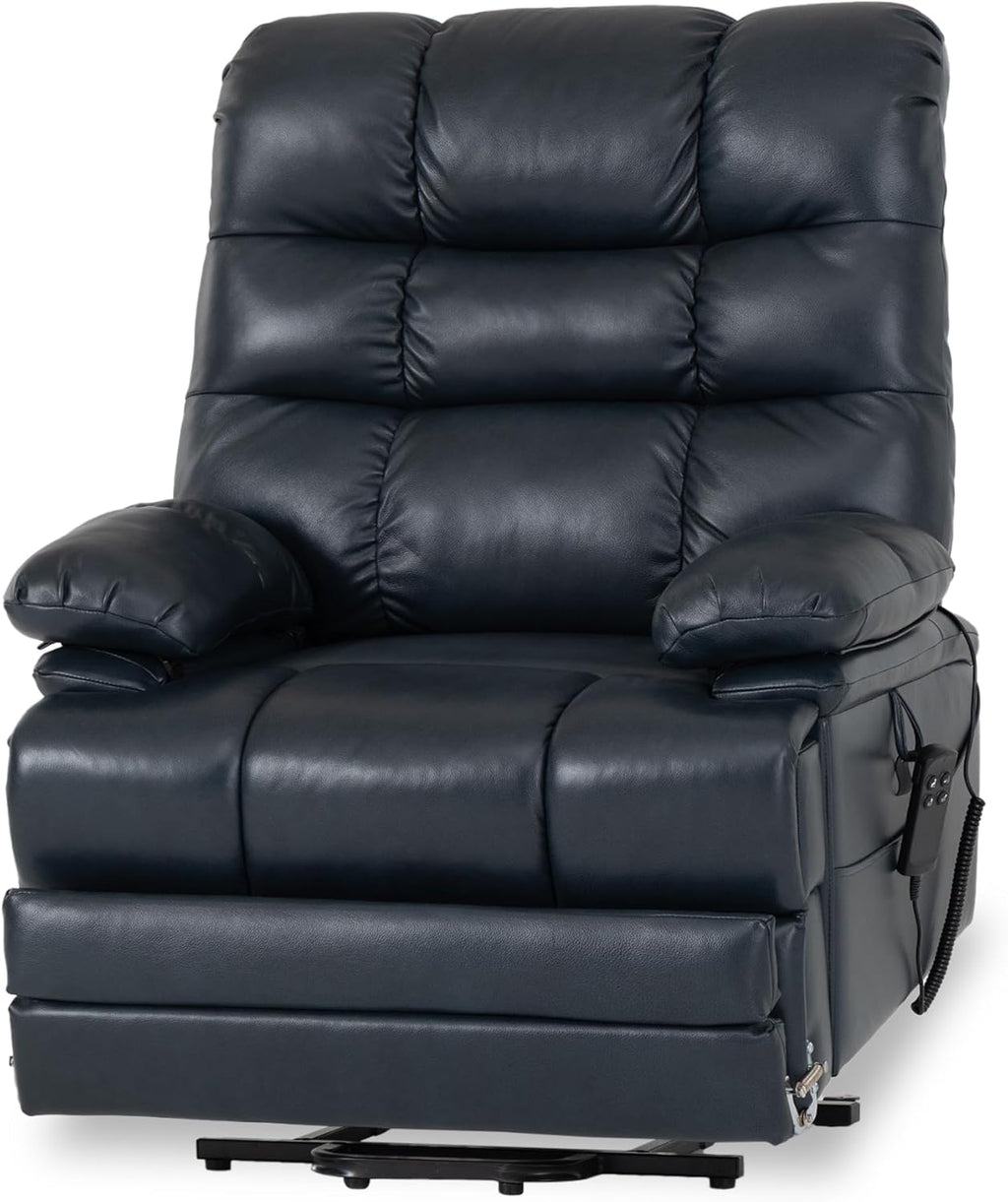 DYNOX Oversized 400 lbs Power Lift Recliner Chair for Big and Tall Seniors, Dual Motor Lay Flat Lift Chair with Extended Footrest, Heat & Massage, Genuine Leather, Dark Blue, 9305L
