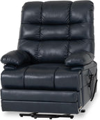 DYNOX Oversized 400 lbs Power Lift Recliner Chair for Big and Tall Seniors, Dual Motor Lay Flat Lift Chair with Extended Footrest, Heat & Massage, Genuine Leather, Dark Blue, 9305L