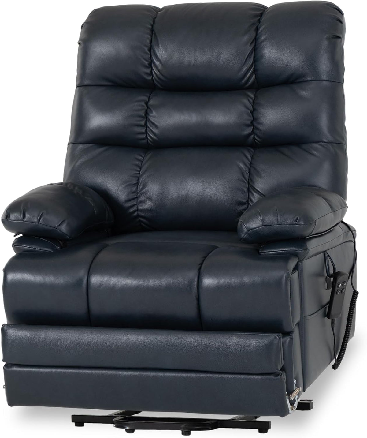 DYNOX Oversized 400 lbs Power Lift Recliner Chair for Big and Tall Seniors, Dual Motor Lay Flat Lift Chair with Extended Footrest, Heat & Massage, Genuine Leather, Dark Blue, 9305L