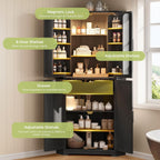 Dripex 71" Black Farmhouse Corner Pantry Cabinet with LED Light, Tall Storage Cabinet with Doors & Adjustable Shelves, Food Pantry for Kitchen, Living Room, Dining Room