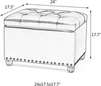 24’’ Rectangular Upholstered Storage Ottoman for Living Room | Fabric Foot Stool with Nail-head Trim- Chests and Organizers , Load Up to 350 lb, Lake Blue