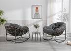 Outdoor Rocking Chair Set of 2, Patio Oversized Wicker Egg Rocking Chair, Indoor & Outdoor Comfy Rocker Chair with Thick Cushion, Modern Lounge Chair for Balcony, Porch, Garden, Backyard, Deck, Grey