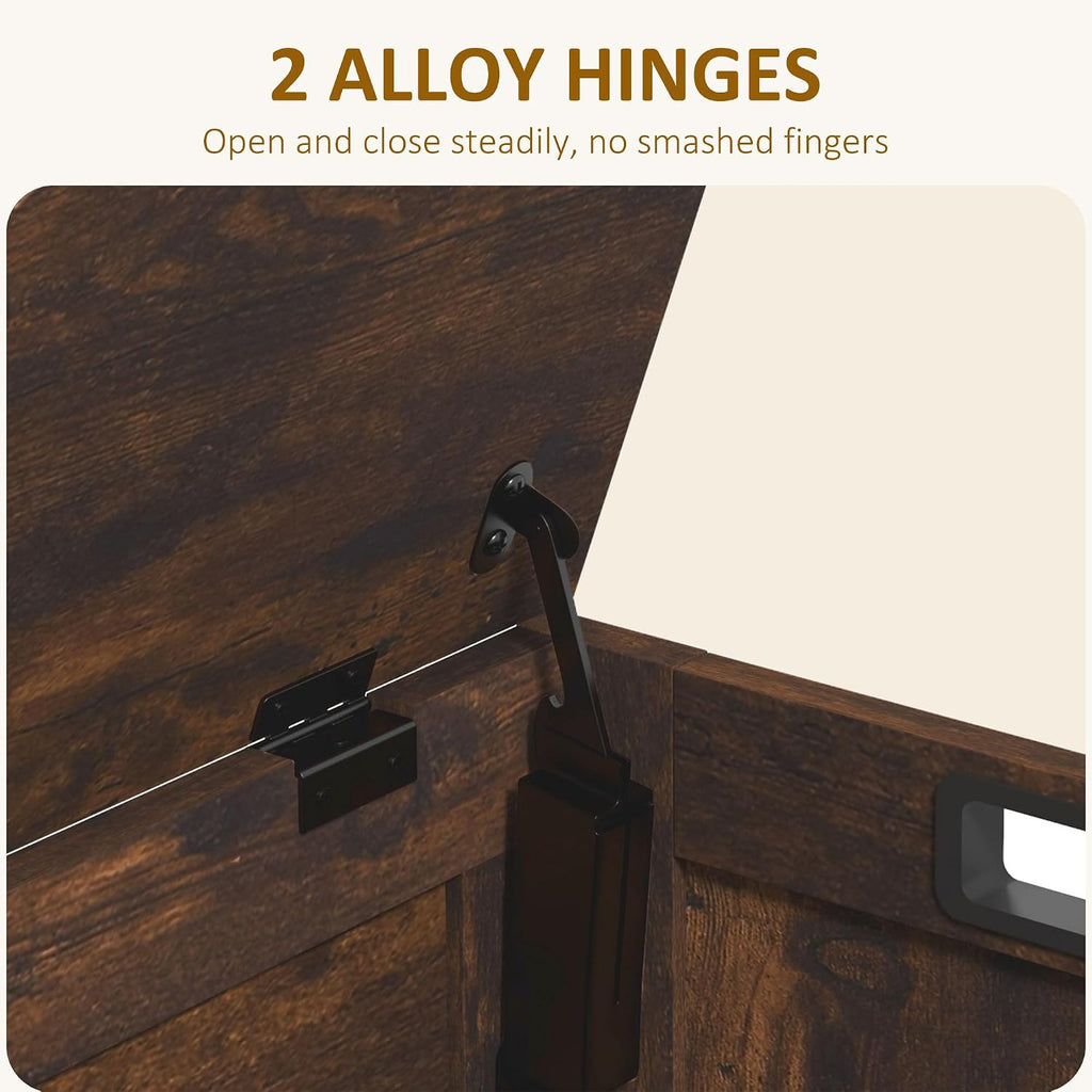HOMCOM Storage Bench Cut-Out Handles 29.9" x 15.7" x 18.9" Rustic Brown | Storage Chest, 2 Safety Hinges, Modern Wooden Trunk, Living Room, Entryway