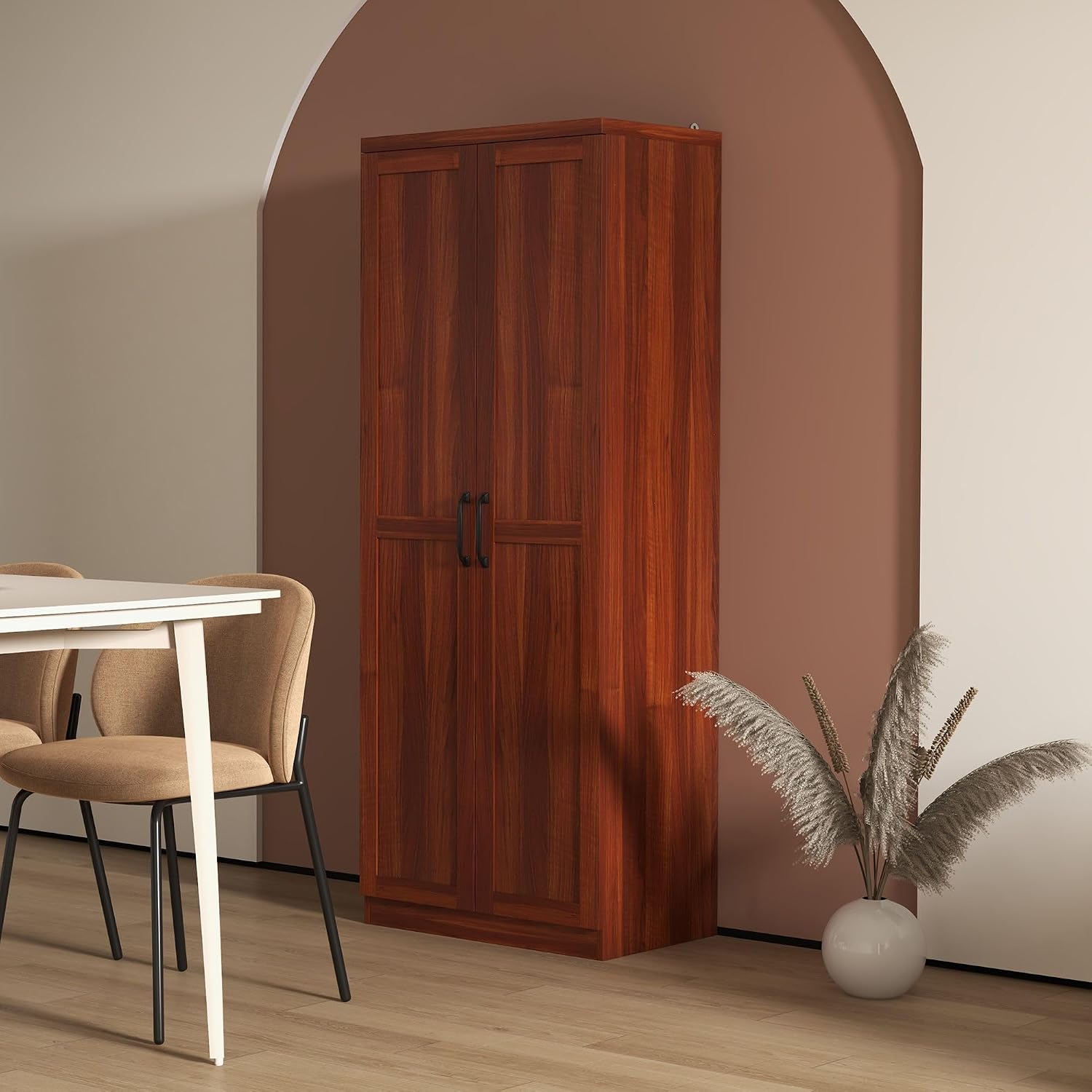 Modern 63 inch Pantry Storage Cabinet with Two Doors and Five Tier Shelves Focusing on Sleek Kitchen Organization and Space-Saving Solutions