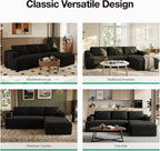 Novilla L-Shape Sectional Couches for Living Room with Smarts Coil® Support, 3 Seater Sectional Sofas for Living Room Bedroom, Corduroy Cloud Couch Sectional, No Assembly(Black, Right Hand Facing)