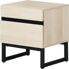 WAMPAT Nightstand with 2 Drawers for Bedroom, Modern Bedside Table with Black Square Iron Leg, Wood Rustic Side End Table for Living Room, Light Oak