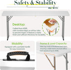 HLPB 6 FT Narrow Folding Table, Tabletop Fold-in-Half, Thickened HDPE Material and Thicker Metal Frame, Foldable with Handle & Safety Locks, Perfect for Meeting, Party, White