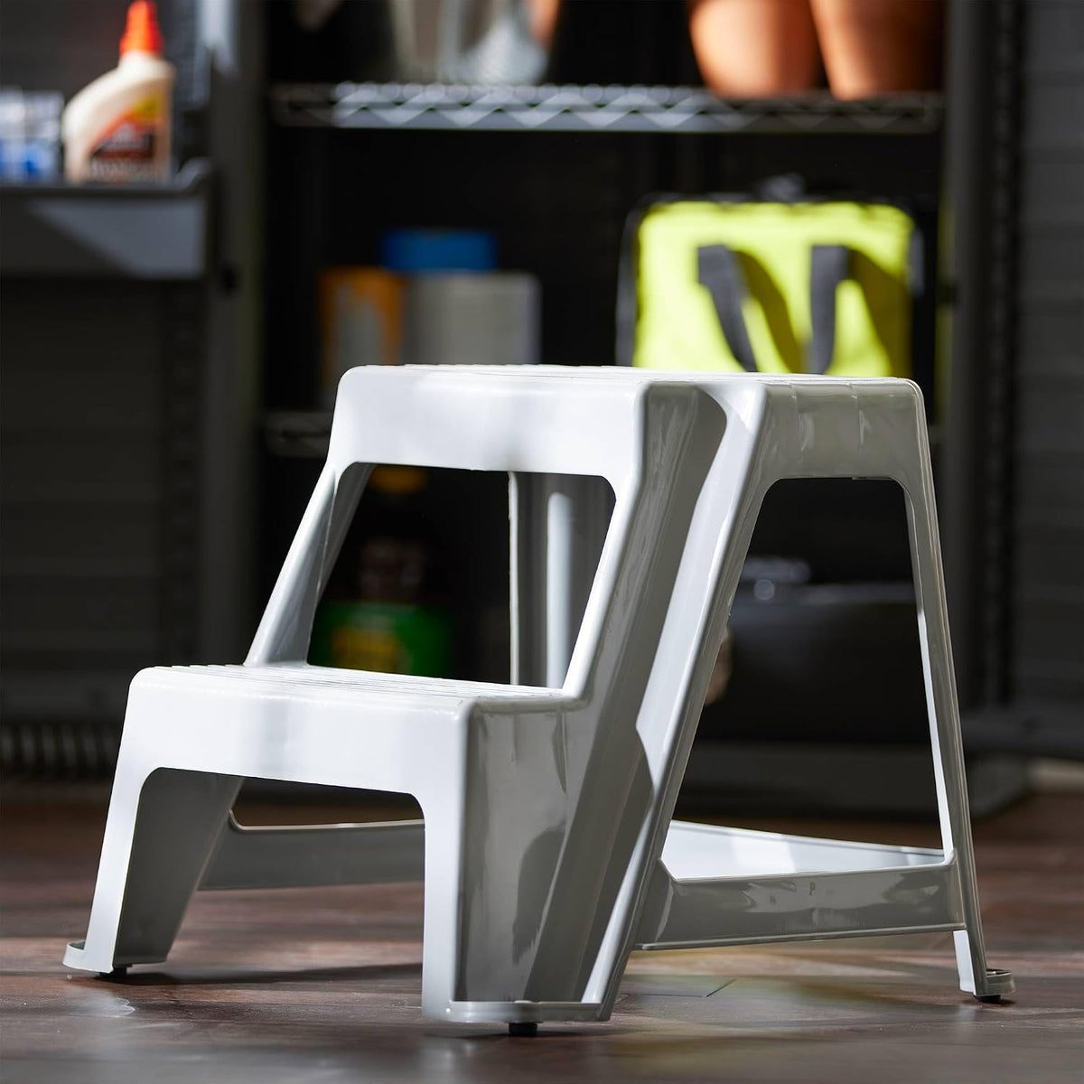 Gracious Living 16-Inch Tall Plastic 2-Step Stool, Gray, 4 Pack | Portable Dual Step Ladder Foot Stool for Kitchen, Bathroom, Bedroom & Garage