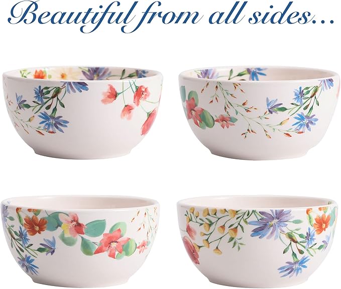 Bico Summer Provence Cereal Bowls Set of 4, 26 oz Deep Ceramic Soup Bowls for Cereal, Salad, Noodles, Kitchen, Microwave and Dishwasher Safe, Gift for Housewarming and Thanksgiving