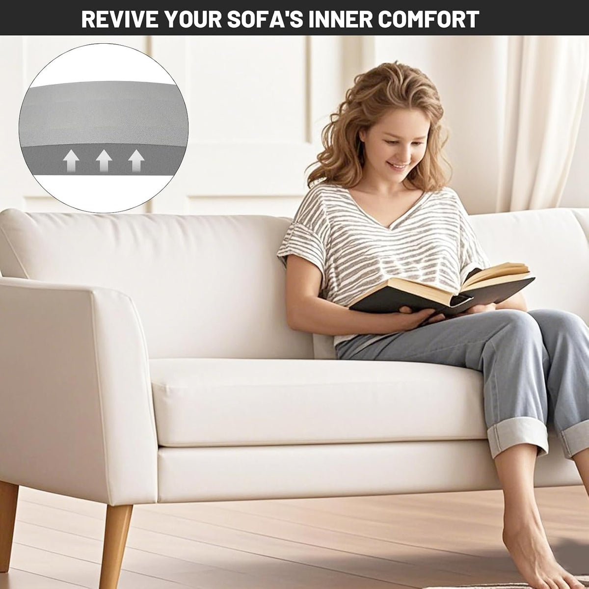 Couch Cushion Support for Sagging Seat, 24"x24"x2.4" 40D High Density Curved Foam Sofa Cushion Support, Under-Cushion Sag Repair,Grey Set of 3