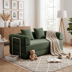 53.15'' Convertible Compressed Corduroy Folding Cloud Sofa Bed, Modern Pull Out Loveseat Sleeper in a Box, 4 in 1 Floor Mattress Futon Cloud Couch, No Assembly Needed, Green, 2 Pillows, Full