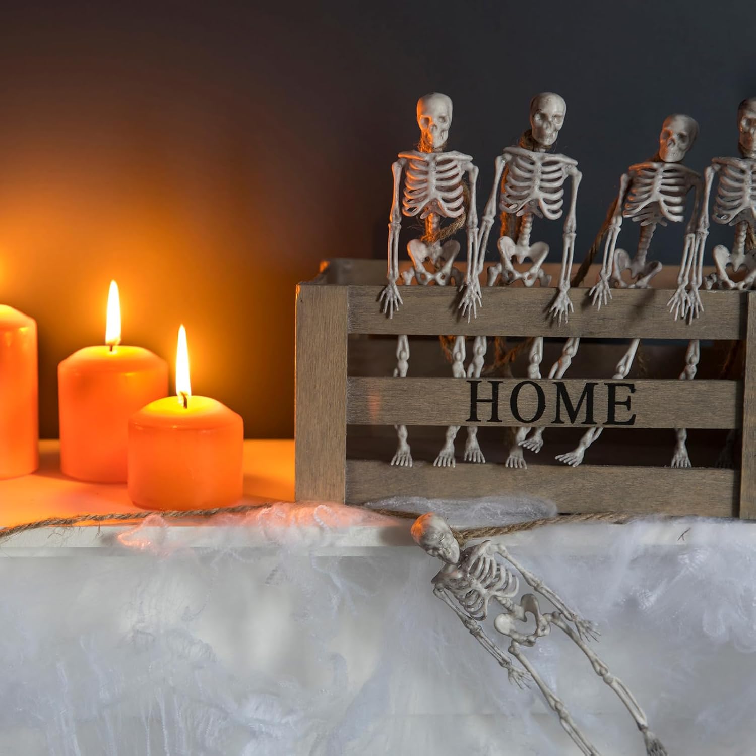 11 Pcs Halloween Skeleton Decorations Realistic Full Body Movable Joints Halloween Plastic Skeleton for Cemetery, Yard, Indoor and Outdoor Party Decoration