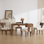 Farmhouse Dining Chairs Set of 4, Upholstered Dark Brown Solid Wooden Chairs with T-Shape Back, Armless Kitchen Chairs Comfy Accent Chairs, Linen Beige