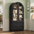 Bestier 71" Arched Kitchen Pantry Cabinet with LED Lights, 15.7" Deep Storage Cabinet with 3 Adjustable Shelves and 2 Drawers, Modern Farmhouse Cupboard for Living Room, Kitchen, Dining Room, Black